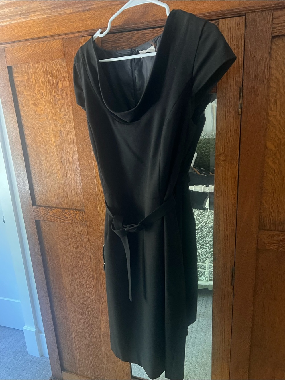 Calvin Klein Black Cowl Neck Midi Dress with Waist Tie
